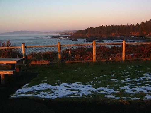 dustings of snow at Depoe Bay's Boiler Bay