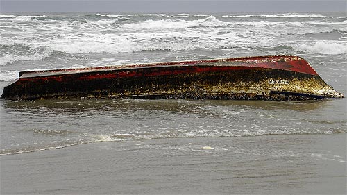 Tsunami debris boat in Florence, Oregon coast